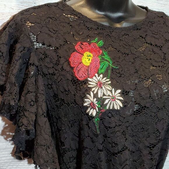 Zara Trafaluc Black Lace Embroidered Flowers Overlay Mini Dress Sz S - Picture 3 of 9